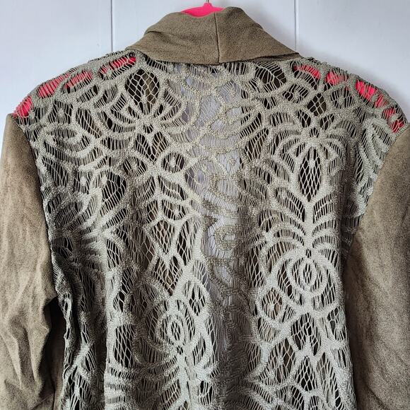 Alberto Makali Boho Western Lace Faux Suede Leather Draped Green Cardigan XS - Picture 8 of 8